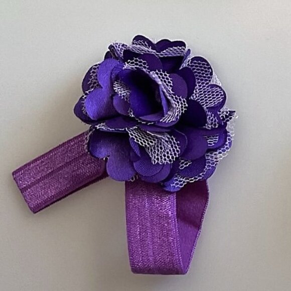 PURPLE LACE BABY GIRL FOOT FLOWER AND HEADBAND - Picture 5 of 8